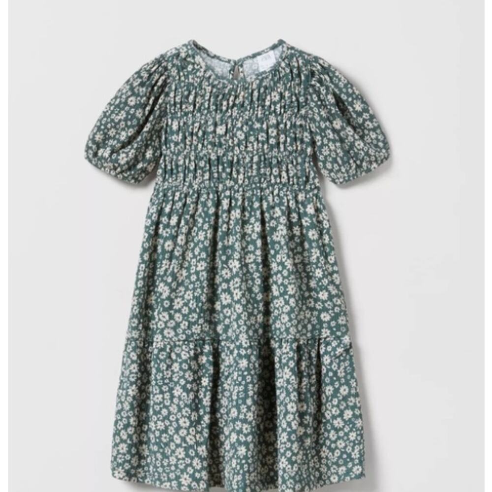 Zara Girl Floral Dress in GREEN/CREAM (13-14Y)